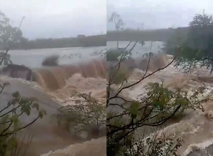 Açude em Fronteiras rompe sangradouro devido às fortes chuvas no Piauí