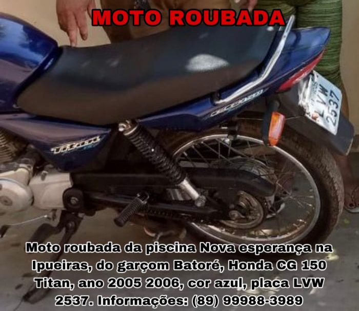 Moto de garçom é roubada em clube do bairro Ipueiras