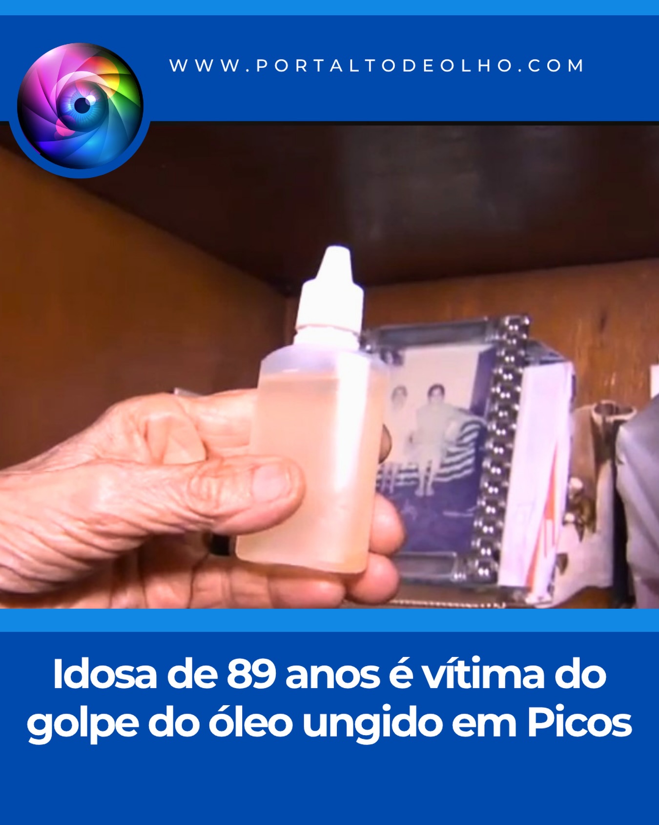 Uma idosa de 89 anos foi vítima de um golpe na manhã da última segunda-feira (13), em Picos, após um homem se passar por representante da Diocese e vender um suposto “óleo ungido” pelo valor de R$ 600.

Segundo a vítima, o suspeito afirmou ter sido enviado pela Diocese de Picos e chegou a citar nomes de líderes religiosos para conquistar sua confiança. Ele prometeu que o produto ajudaria a aposentada a voltar a andar normalmente.

Acreditando na história, a idosa entregou os R$ 600 que havia separado para comprar medicamentos de uso contínuo. O golpe só foi descoberto após ela contar o ocorrido à família.

Familiares informaram que o suspeito já havia sido visto nas proximidades da residência na noite anterior e buscam imagens de câmeras de segurança para ajudar na identificação. Um boletim de ocorrência será registrado.

O caso serve de alerta para que a população, principalmente idosos, não permita a entrada de desconhecidos em casa sem confirmar a identidade e desconfie de promessas de curas milagrosas ou cobranças em nome de instituições religiosas.

Siga: @portaltodeolho 
Acesse: www.portaltodeolho.com