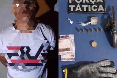 Jovem é preso com revólver municiado, trouxinhas de droga e dinheiro em Picos