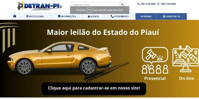 Site de falso leilão do Detran Piauí é criado para aplicar golpes