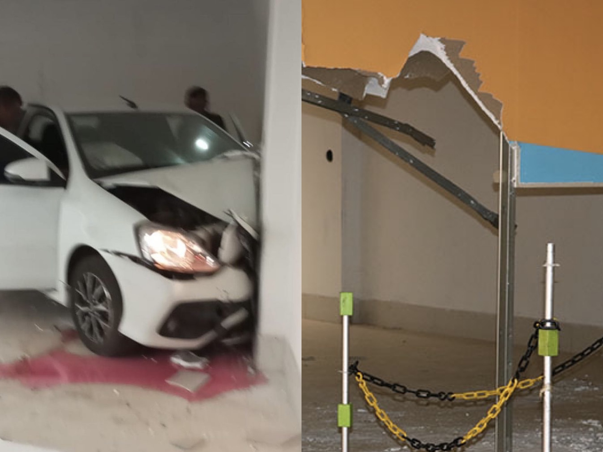 Carro colide contra parede de supermercado em Picos