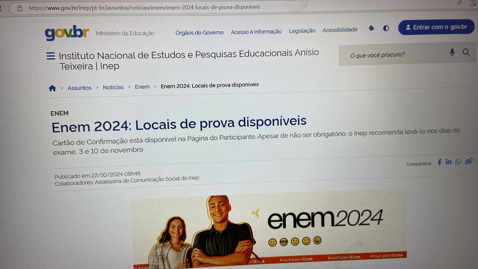 MEC divulga locais de prova do Enem 2024