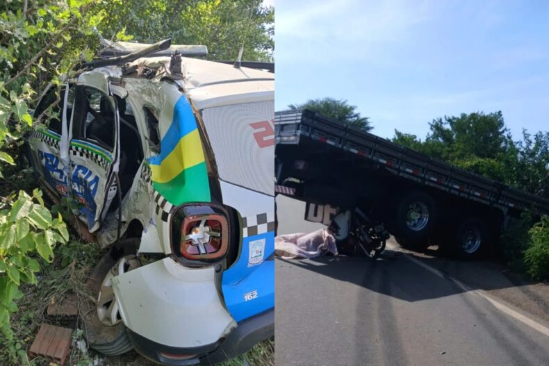 Acidente envolvendo viatura da PM deixa dois mortos