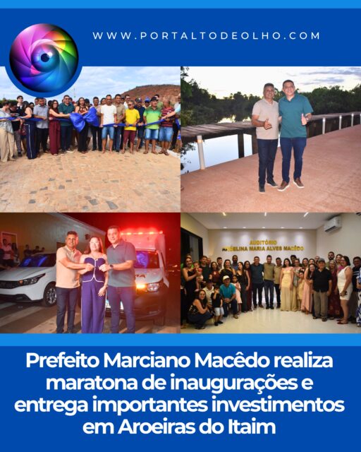A Prefeitura de Aroeiras do Itaim realizou neste sábado (18) uma programação de inaugurações e entregas de obras na zona rural e na sede do município. As ações foram conduzidas pelo prefeito Marciano Macêdo e contemplaram investimentos em infraestrutura, mobilidade, saúde e assistência social.
Entre as obras entregues estão:
* Estrada vicinal e 400 metros de calçamento na comunidade Boa Vista;
* Novos trechos de calçamento nas comunidades Saco das Cabaças, Chapada dos Mirós e Rodeador;
* Inauguração da ponte sobre o Rio Itaim, na comunidade Broco, obra aguardada há mais de 30 anos;
* Entrega de uma nova rua pavimentada na sede do município;
* Entrega de uma Van MOBSUAS para a Secretaria Municipal de Assistência Social;
* Entrega de uma ambulância zero quilômetro e um veículo Fiat Argo para a Secretaria Municipal de Saúde;
* Inauguração do Auditório Angelina Maria Alves de Macêdo.
Durante a solenidade, o prefeito destacou que as obras foram viabilizadas com recursos de emendas parlamentares, além de investimentos do Governo do Estado, Governo Federal e da Prefeitura de Aroeiras do Itaim. A programação foi encerrada com apresentações culturais na Praça São José, reunindo moradores para celebrar as conquistas e o desenvolvimento do município.
Matéria completa acesse: www.portaltodeolho.com
Link na Bio e nos storys!
