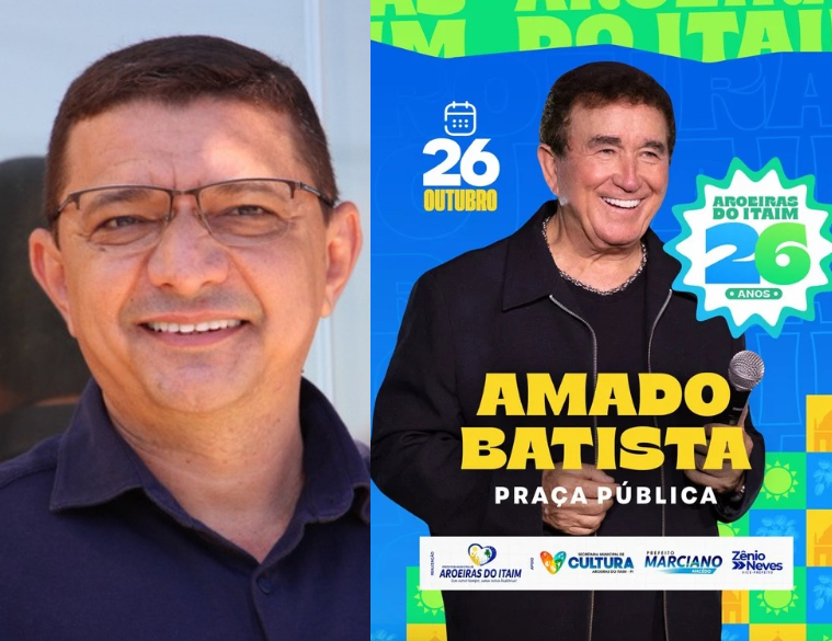 Prefeito Marciano Macedo anuncia Amado Batista como atração do aniversário de 26 anos de Aroeiras do Itaim