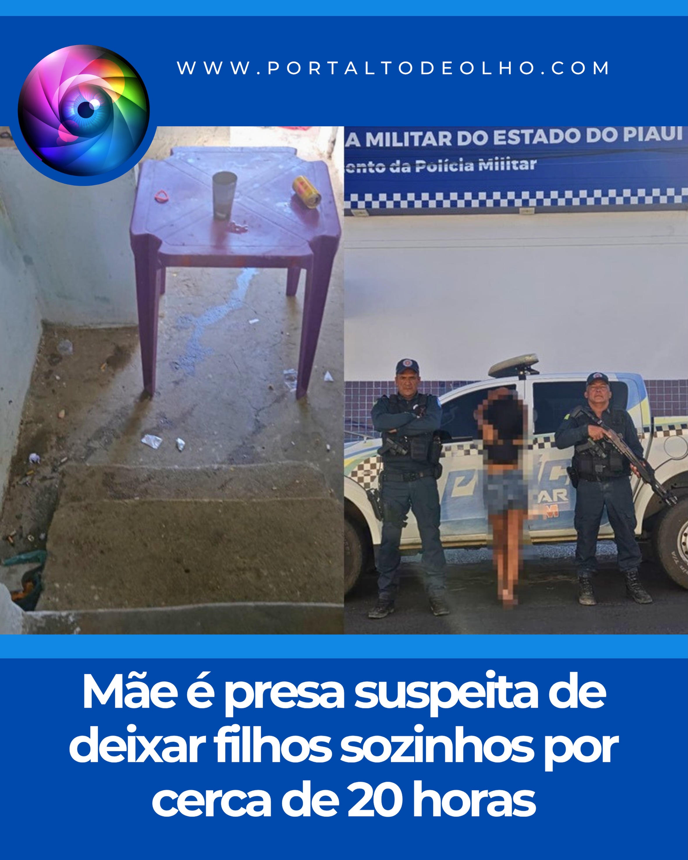 Uma mulher de 28 anos foi presa suspeita de deixar os três filhos, de 12, 8 e 5 anos, sozinhos em casa por cerca de 20 horas, em Pio IX, no Piauí.

Segundo a Polícia Militar, as crianças foram encontradas em condições precárias, sem água potável e com alimentação inadequada. O filho mais velho relatou que precisou preparar macarrão instantâneo para alimentar os irmãos. Uma das crianças, de 8 anos, tem Transtorno do Espectro Autista (TEA) e necessita de suporte nível 3.

A ocorrência foi registrada por volta das 13h30 deste domingo (16). No imóvel, os policiais encontraram muita sujeira, latas de cerveja e um recipiente com urina.

O Conselho Tutelar foi acionado e providenciou alimentação e água para as crianças. Durante as buscas, a mãe foi localizada em um estabelecimento, onde, segundo a PM, estava ingerindo bebida alcoólica e apresentava sinais de embriaguez.

Ainda conforme a polícia, ela resistiu à prisão, tentou agredir os policiais e proferiu ofensas durante a abordagem. A mulher foi presa suspeita de abandono de incapaz, resistência e desacato e encaminhada à Delegacia de Polícia Civil de Fronteiras.

As três crianças foram entregues aos cuidados de familiares, sob acompanhamento do Conselho Tutelar. O caso será investigado pela Polícia Civil.

Siga: @portaltodeolho 
Acesse: www.portaltodeolho.com