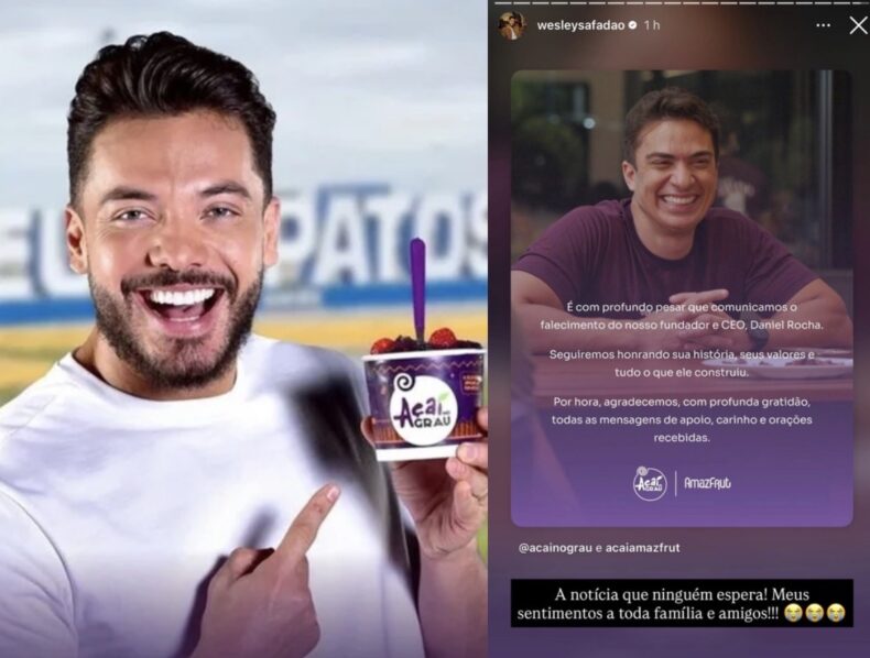 Cantor Wesley Safadão lamenta morte de Daniel Rocha, fundador do Açaí no Grau