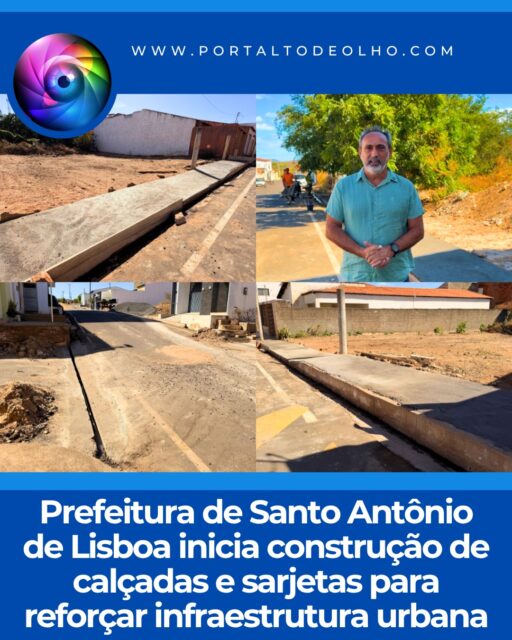 A Prefeitura de Santo Antônio de Lisboa deu início a mais uma importante obra de infraestrutura urbana. A gestão municipal está executando a construção de sarjetas e calçadas, intervenção que tem como objetivo melhorar a drenagem das águas pluviais, ampliar a segurança dos pedestres e proporcionar mais acessibilidade à população.

Com a implantação das sarjetas, o município busca garantir o escoamento adequado das águas das chuvas, reduzindo alagamentos e outros transtornos registrados durante o período chuvoso. Já as novas calçadas oferecerão mais conforto e segurança para quem circula diariamente pelas vias contempladas, além de contribuir para uma cidade mais organizada.

O prefeito Erivaldo Lopes destacou que a obra representa mais um investimento voltado à melhoria da qualidade de vida da população.

“Mais uma obra que transforma a nossa cidade. Iniciamos a construção de sarjetas e calçadas, um importante investimento em infraestrutura urbana que vai garantir o escoamento adequado das águas pluviais, reduzindo transtornos durante o período chuvoso. Além disso, a construção das calçadas proporcionará mais segurança, acessibilidade e conforto para os pedestres, contribuindo para uma cidade mais organizada e preparada para o futuro. É trabalho que melhora a qualidade de vida da nossa população”, assegurou.

A iniciativa integra o conjunto de ações desenvolvidas pela administração municipal para fortalecer a infraestrutura urbana, promovendo mais mobilidade, segurança e bem-estar para os moradores de Santo Antônio de Lisboa.

Acesse: www.portaltodeolho.com
Siga: @portaltodeolho