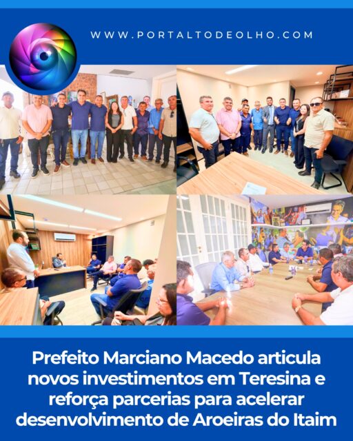 O prefeito de Aroeiras do Itaim, Marciano Macedo, cumpriu agenda oficial em Teresina acompanhado por vereadores, secretários municipais e lideranças políticas para buscar novos investimentos e fortalecer parcerias em benefício do município.

Durante a visita, a comitiva participou de reuniões com o senador Ciro Nogueira e o deputado estadual Thales Coelho. Na ocasião, foram apresentadas as principais demandas de Aroeiras do Itaim, com foco na captação de recursos para obras, programas e projetos voltados ao desenvolvimento da cidade.

Segundo o prefeito Marciano Macedo, o diálogo com representantes políticos é fundamental para garantir investimentos que contribuam para melhorar a infraestrutura, ampliar os serviços públicos e proporcionar mais qualidade de vida à população.

Além da discussão de novas ações para o município, a agenda também reforçou a parceria política entre a gestão municipal, o senador Ciro Nogueira e o deputado Thales Coelho. O encontro reafirmou o apoio às candidaturas dos parlamentares nas eleições de 4 de outubro e o compromisso de manter o trabalho conjunto em prol do crescimento e do desenvolvimento de Aroeiras do Itaim.

Acesse: www.portaltodeolho.com
Siga: @portaltodeolho