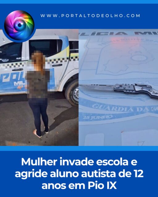 Uma mulher de 42 anos foi conduzida à Delegacia de Polícia Civil após invadir uma escola da zona rural de Pio IX e agredir um estudante de 12 anos, diagnosticado com Transtorno do Espectro Autista (TEA). O caso aconteceu na tarde de segunda-feira (13).

Segundo a Polícia Militar, a suspeita é mãe de outro aluno da escola. Durante a ação, ela portava um canivete, que caiu no chão e não chegou a ser utilizado. O estudante sofreu lesões e recebeu atendimento ainda na unidade de ensino.

A mulher foi localizada pela PM nas proximidades de sua residência e encaminhada à delegacia. As imagens das câmeras de segurança da escola foram entregues à Polícia Civil, que investiga o caso.

Após os procedimentos, foi registrado um Termo Circunstanciado de Ocorrência (TCO) por suspeita de lesão corporal dolosa. A suspeita foi liberada e a motivação da agressão ainda está sendo apurada.

Siga: @portaltodeolho 
Acesse: www.portaltodeolho.com