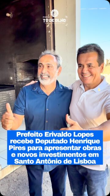 O prefeito de Santo Antônio de Lisboa, Erivaldo Lopes, recebeu nesta terça-feira (21) o deputado estadual Henrique Pires para uma agenda de visitas às obras executadas no município com recursos destinados por meio de emendas parlamentares. A programação percorreu intervenções nas zonas urbana e rural, contemplando obras de calçamento, construção e revitalização de praças, além de investimentos no abastecimento de água.

A agenda teve início com um café da manhã promovido pelo prefeito, reunindo lideranças políticas e apoiadores. Durante o encontro, Erivaldo Lopes destacou a parceria com o parlamentar e apresentou os resultados dos investimentos que vêm sendo executados em benefício da população.

Segundo o prefeito, o município está ampliando a rede de abastecimento de água em 12 comunidades rurais, além da perfuração de poços artesianos em localidades que enfrentam dificuldades de acesso ao recurso. Também estão em andamento importantes obras de infraestrutura, como pavimentação e construção de espaços públicos.

O gestor também informou que a Prefeitura iniciou a recuperação da praça da comunidade Sítio Salvador, está concluindo uma nova praça na localidade Carvalho e deverá iniciar, nos próximos 30 a 45 dias, a construção de uma praça na comunidade Xique-Xique.

Durante a visita, o deputado Henrique Pires destacou a importância da parceria com a gestão municipal e reafirmou o compromisso de continuar trabalhando para garantir novos investimentos para Santo Antônio de Lisboa.

A visita reforçou a parceria entre a Prefeitura de Santo Antônio de Lisboa e o mandato do deputado Henrique Pires, que tem contribuído para a execução de obras e ações voltadas ao desenvolvimento do município e à melhoria da qualidade de vida da população.

Siga: @portaltodeolho